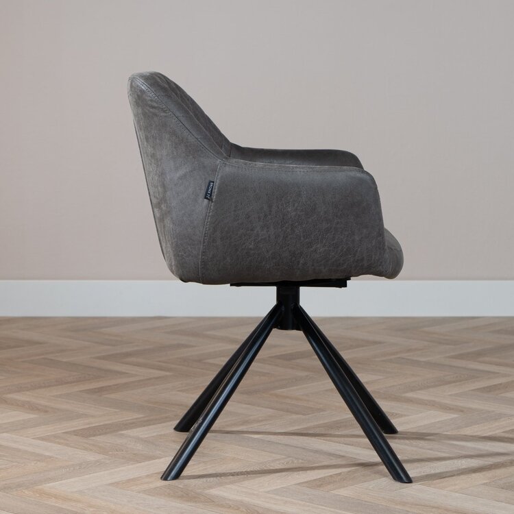 Chaise de salle à manger industrielle Dex en éco-cuir anthracite
