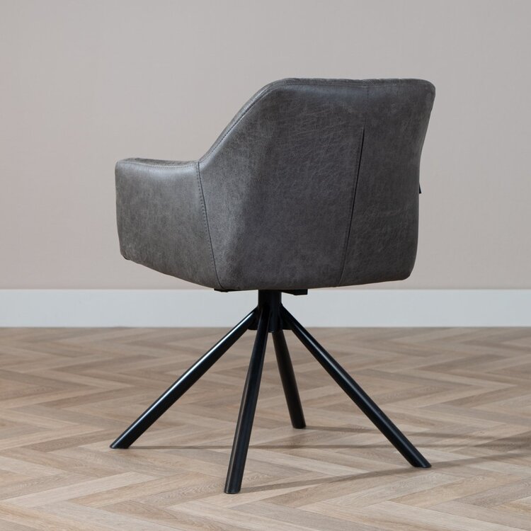 Chaise de salle à manger industrielle Dex en éco-cuir anthracite