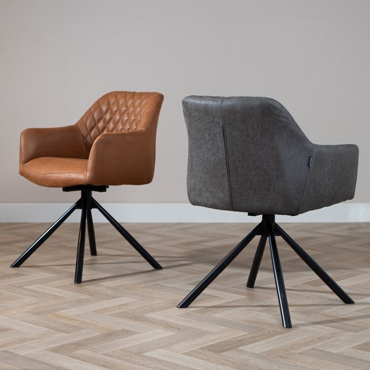 Chaise de salle à manger industrielle Dex en éco-cuir anthracite