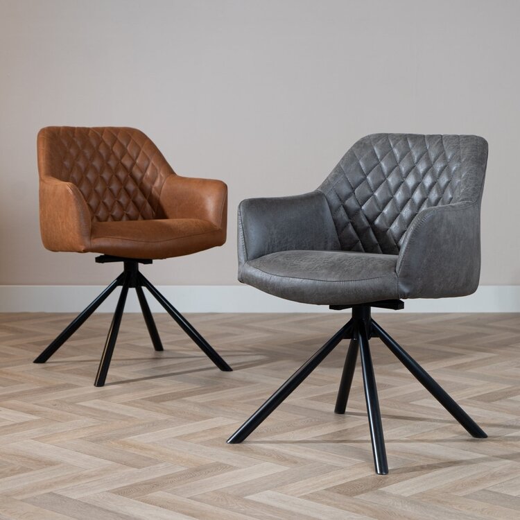 Chaise de salle à manger industrielle Dex en éco-cuir anthracite