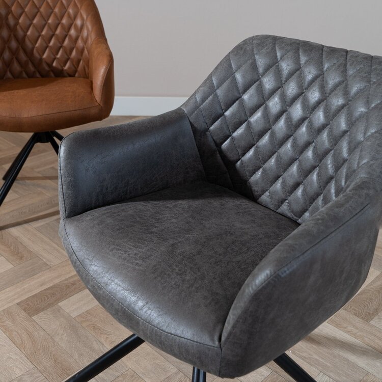 Chaise de salle à manger industrielle Dex en éco-cuir anthracite