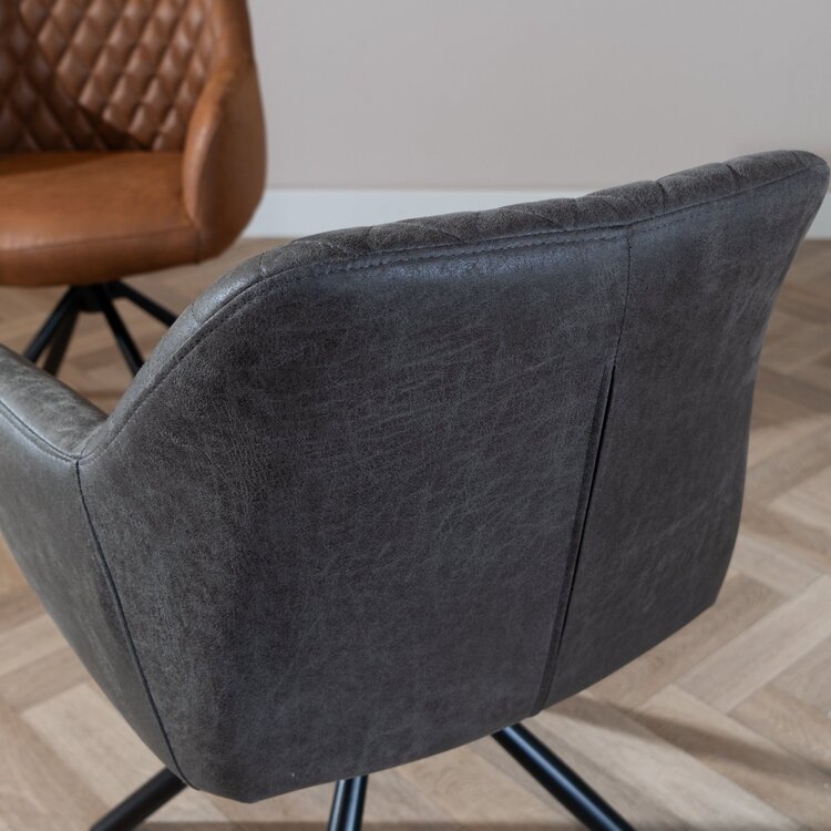 Chaise de salle à manger industrielle Dex en éco-cuir anthracite
