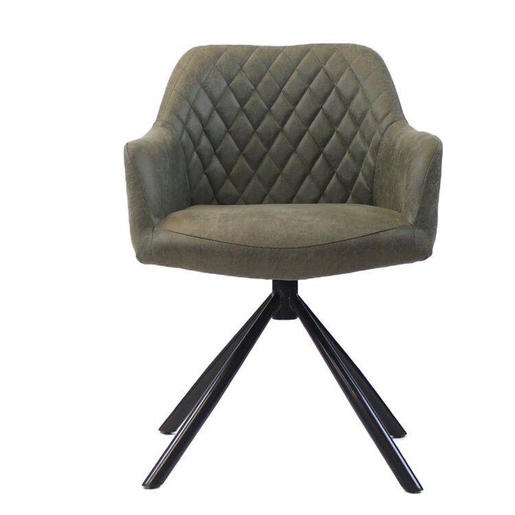 Chaise de salle à manger industrielle Dex en éco-cuir vert olive