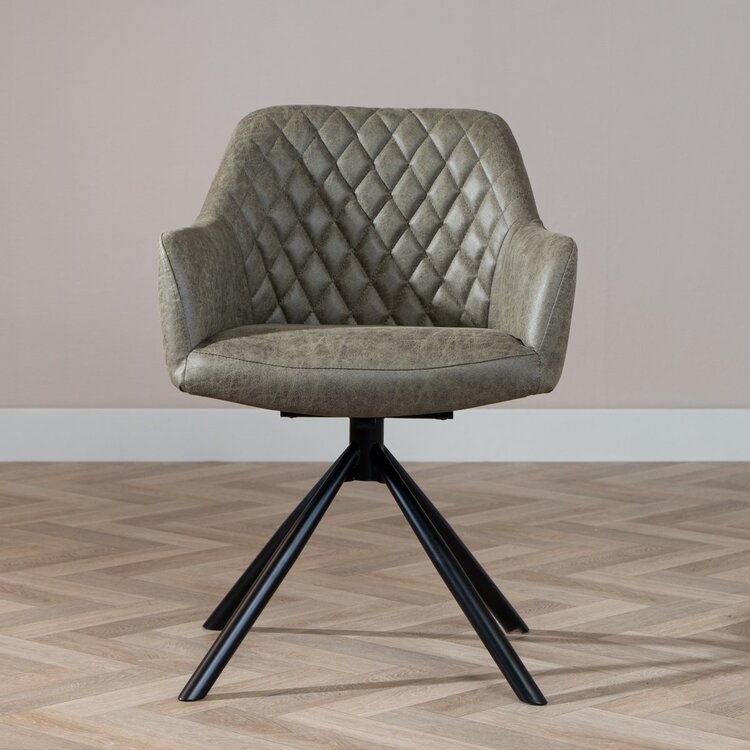 Chaise de salle à manger industrielle Dex en éco-cuir vert olive