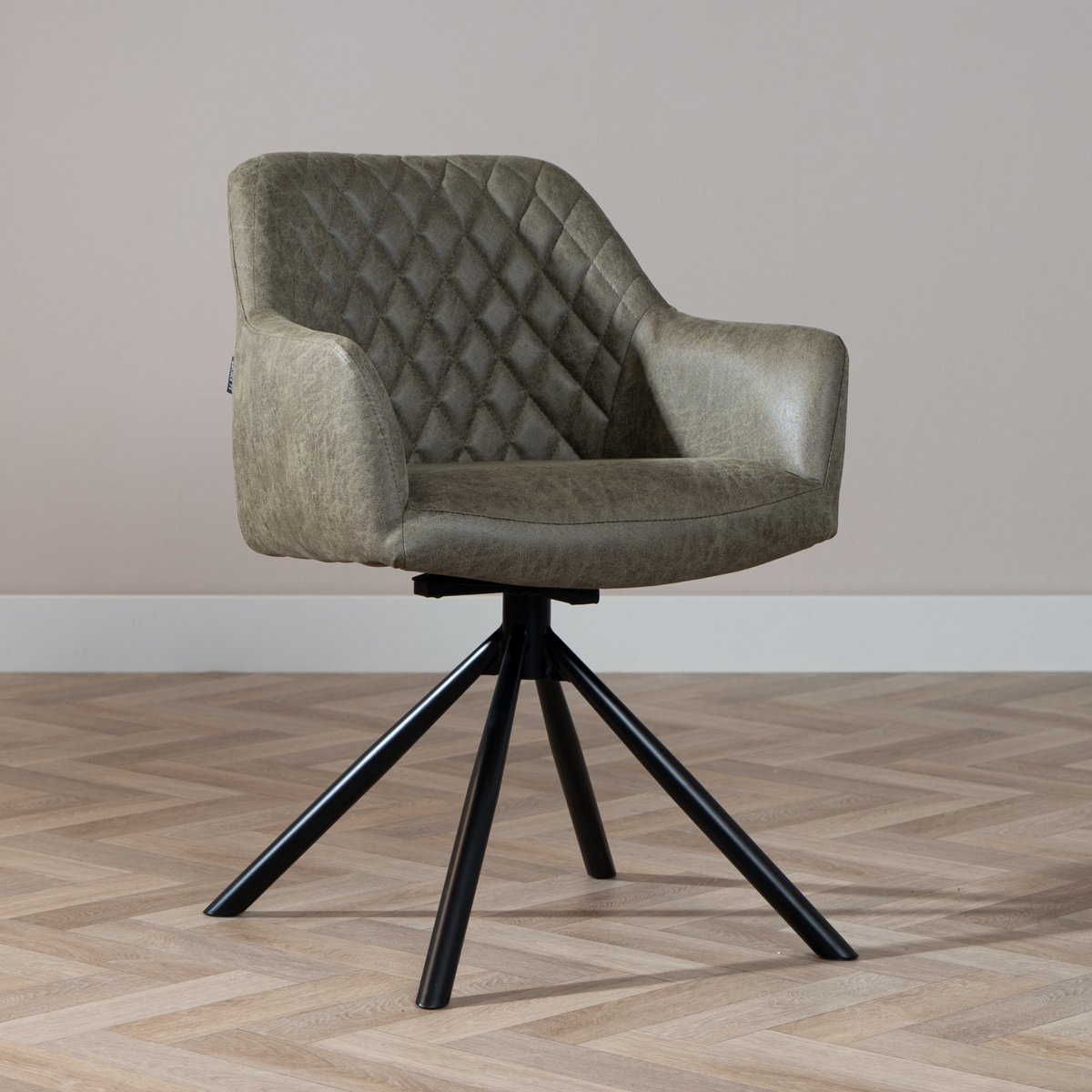 Chaise de salle à manger industrielle Dex en éco-cuir vert olive