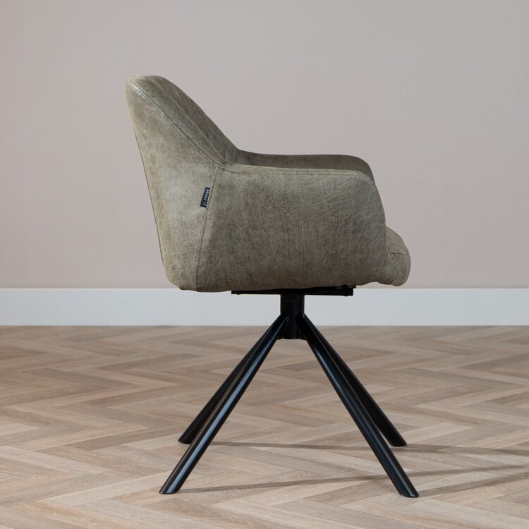 Chaise de salle à manger industrielle Dex en éco-cuir vert olive