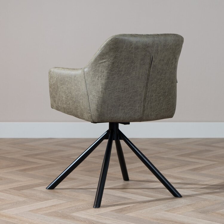 Chaise de salle à manger industrielle Dex en éco-cuir vert olive