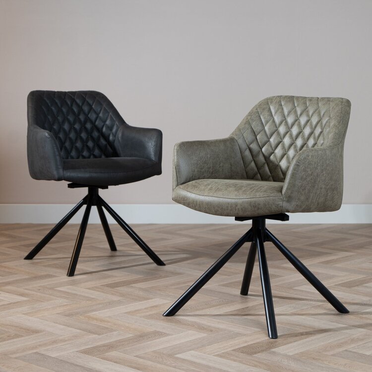 Chaise de salle à manger industrielle Dex en éco-cuir vert olive