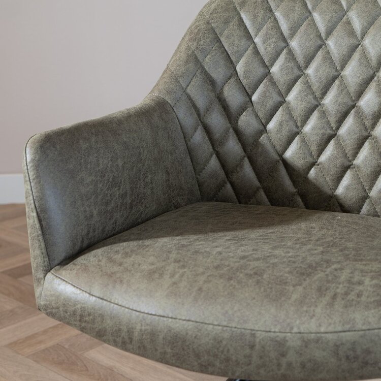 Chaise de salle à manger industrielle Dex en éco-cuir vert olive