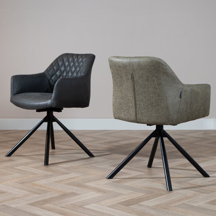 Chaise de salle à manger industrielle Dex en éco-cuir vert olive