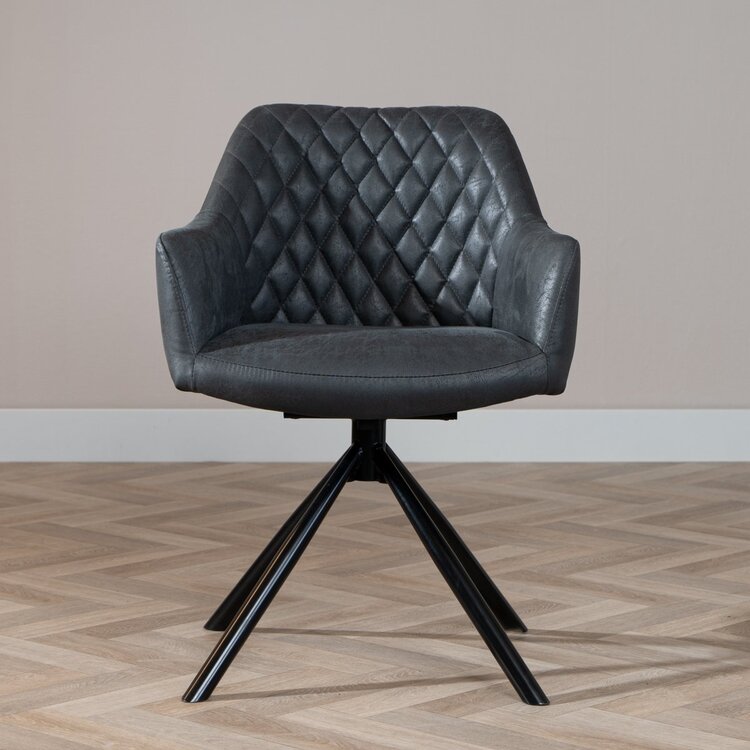 Chaise de salle à manger industrielle Dex en éco-cuir noir