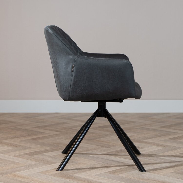 Chaise de salle à manger industrielle Dex en éco-cuir noir