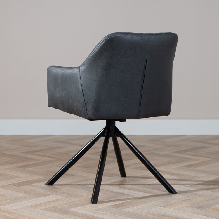 Chaise de salle à manger industrielle Dex en éco-cuir noir