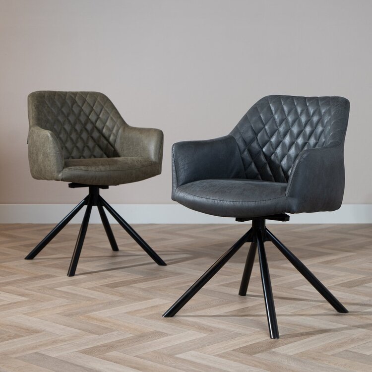 Chaise de salle à manger industrielle Dex en éco-cuir noir