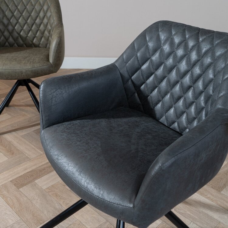 Chaise de salle à manger industrielle Dex en éco-cuir noir