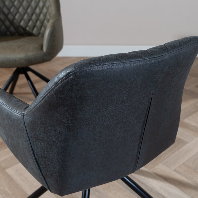 Chaise de salle à manger industrielle Dex en éco-cuir noir