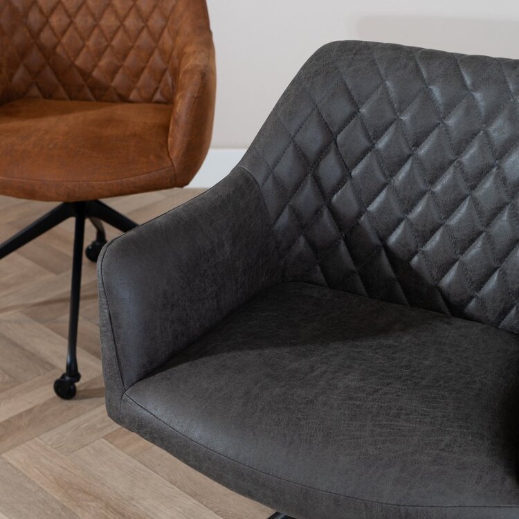 Chaise de salle à manger avec roulettes Levi anthracite eco-cuir