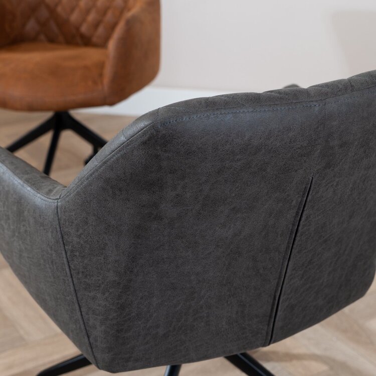 Chaise de salle à manger avec roulettes Levi anthracite eco-cuir