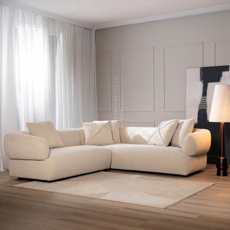 Canapé d'angle gauche velours Palermo beige