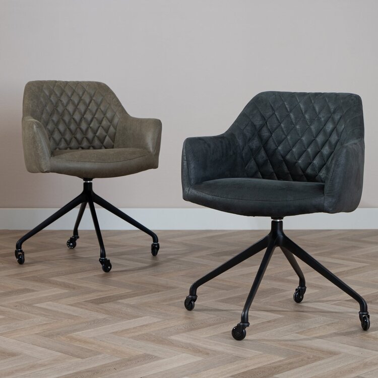 Chaise de salle à manger avec roulettes Levi noir eco-cuir