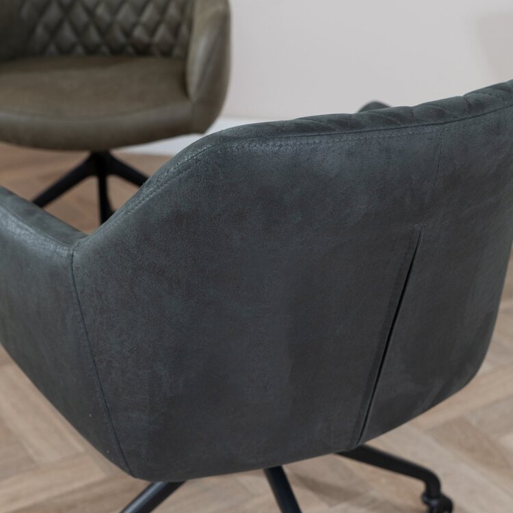 Chaise de salle à manger avec roulettes Levi noir eco-cuir