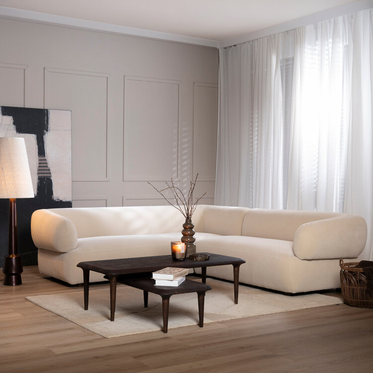 Canapé d'angle droit velours Palermo beige