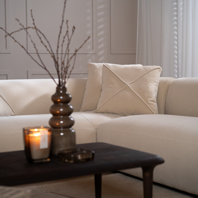 Canapé d'angle droit velours Palermo beige