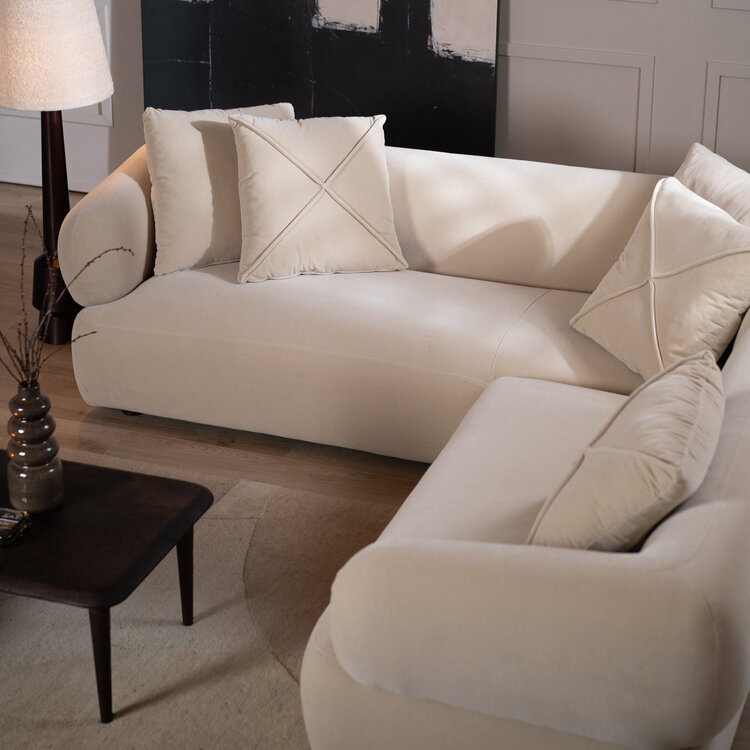 Canapé d'angle droit velours Palermo beige