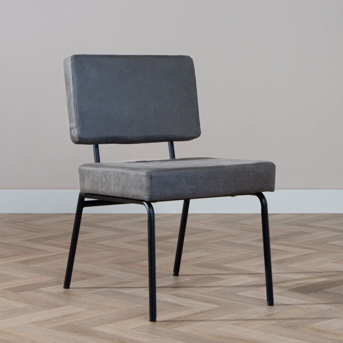 Chaise de salle à manger industrielle Espen anthracite éco-cuir