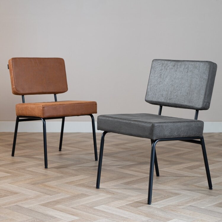 Chaise de salle à manger industrielle Espen anthracite éco-cuir