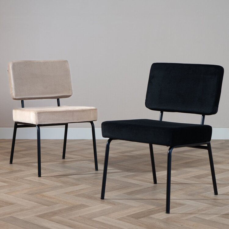 Chaise de salle à manger en velours Espen noir