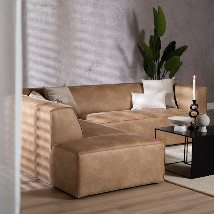 Canapé d'angle industriel Memphis éco-cuir beige gauche