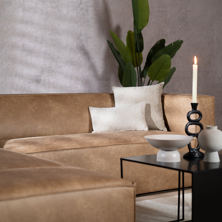 Canapé d'angle industriel Memphis éco-cuir beige gauche