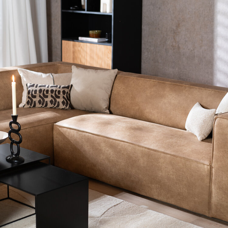 Canapé d'angle industriel Memphis éco-cuir beige gauche