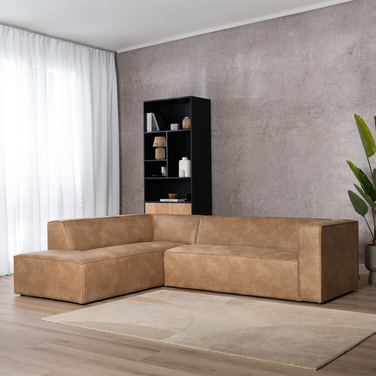 Canapé d'angle industriel Memphis éco-cuir beige gauche