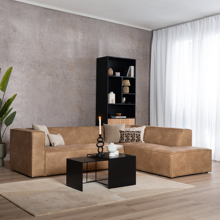 Canapé d'angle industriel Memphis éco-cuir beige droit