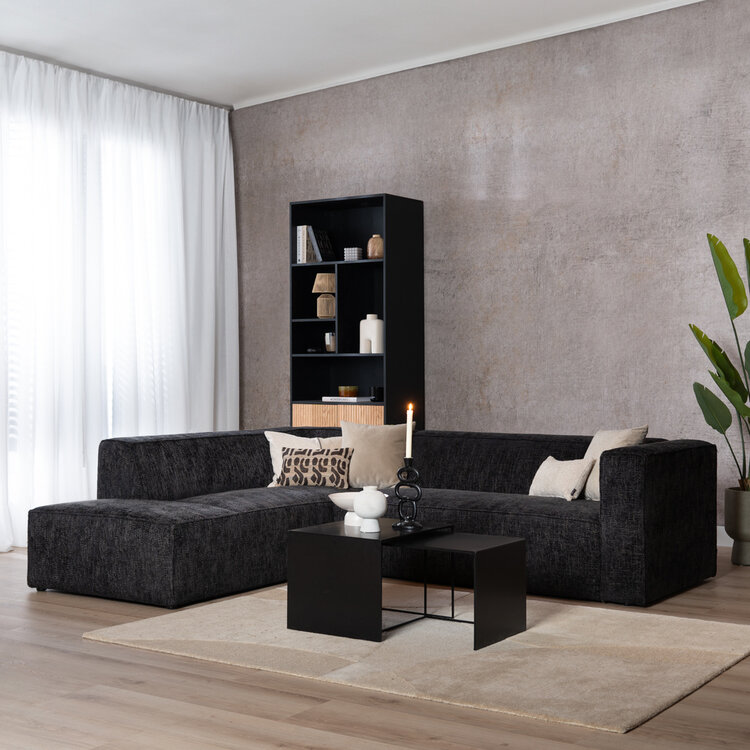 Canapé d'angle Memphis tissu chenille noir gauche