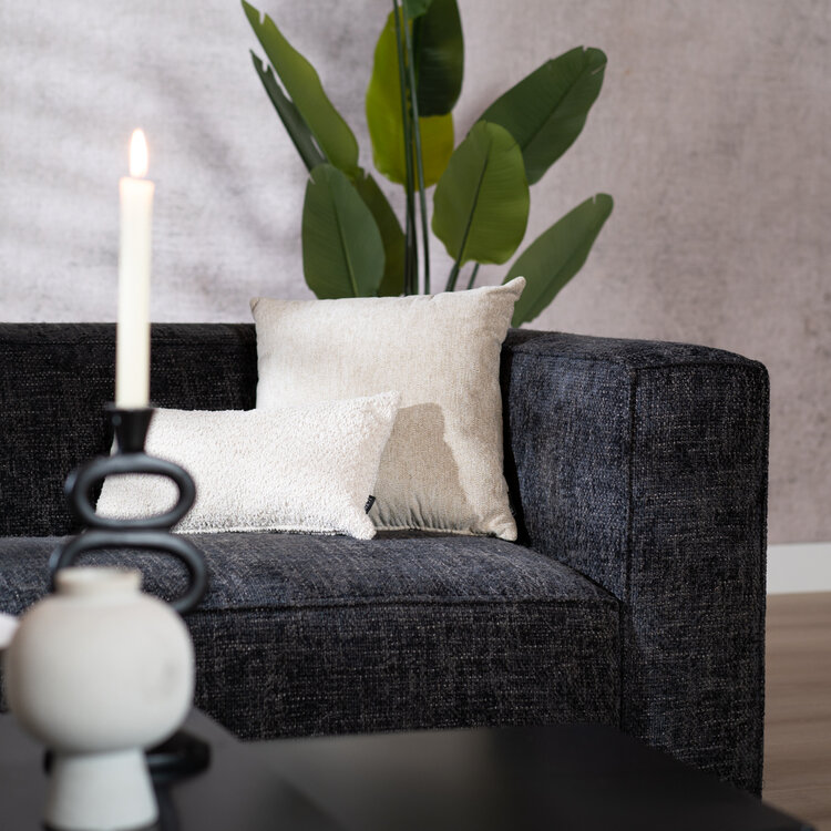 Canapé d'angle Memphis tissu chenille noir gauche