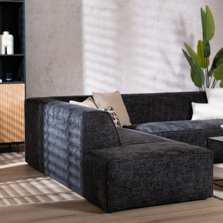 Canapé d'angle Memphis tissu chenille noir gauche