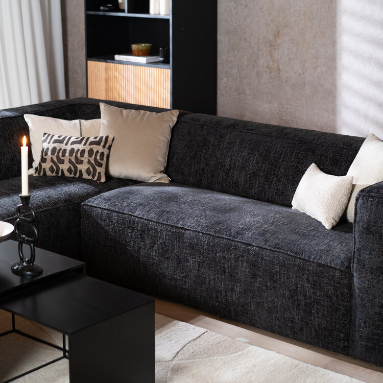 Canapé d'angle Memphis tissu chenille noir gauche