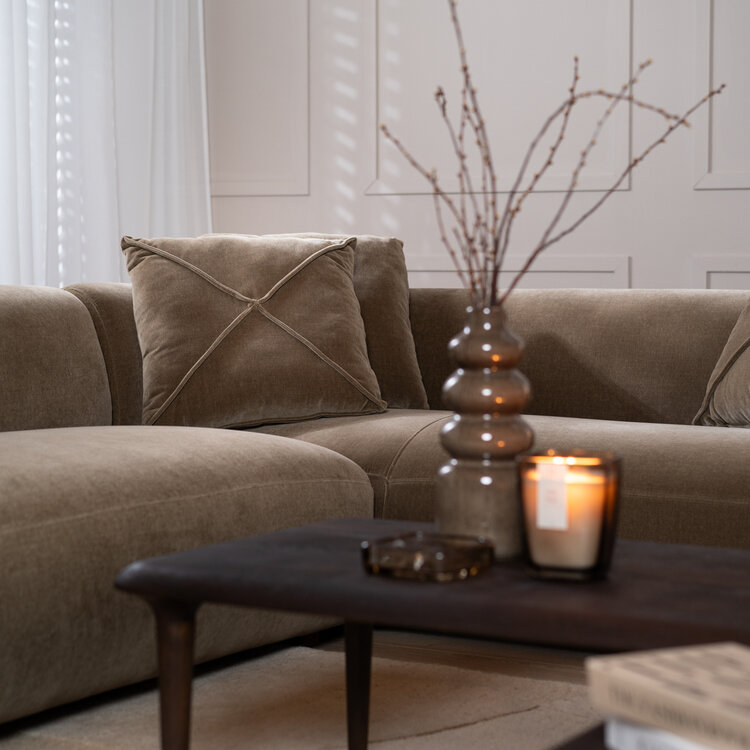 Canapé d'angle gauche velours Palermo marron