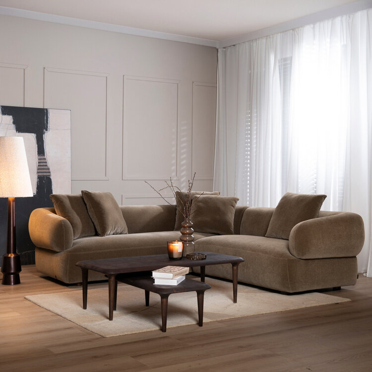 Canapé d'angle droit velours Palermo marron