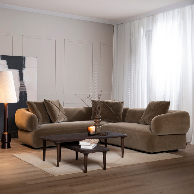 Canapé d'angle droit velours Palermo marron