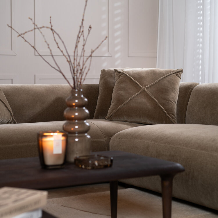 Canapé d'angle droit velours Palermo marron