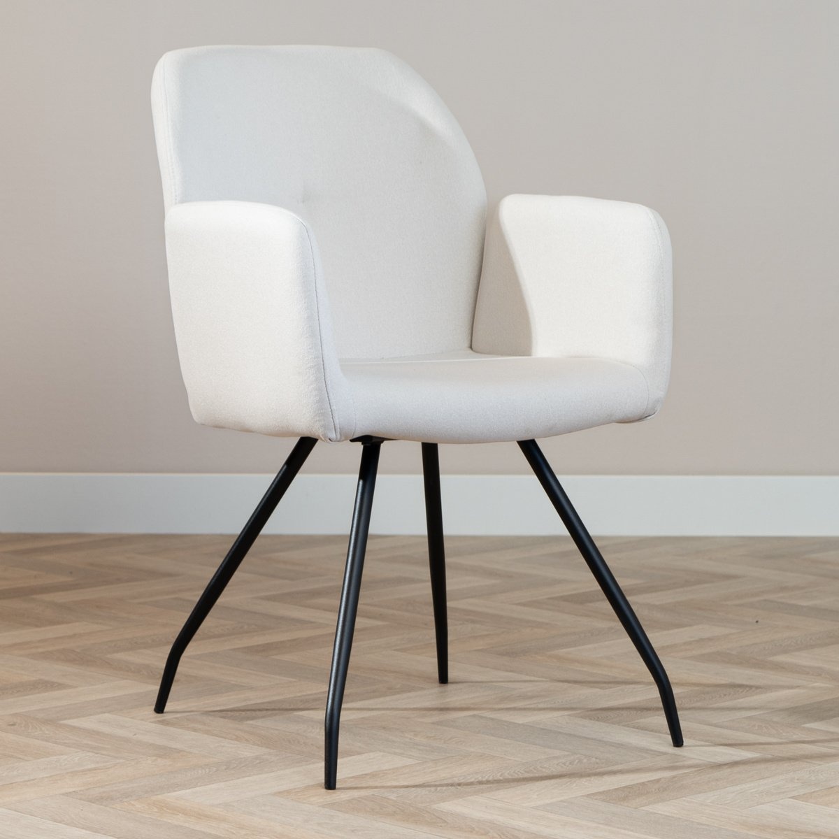 Chaise de salle à manger scandinave Frey en tissu recyclé beige