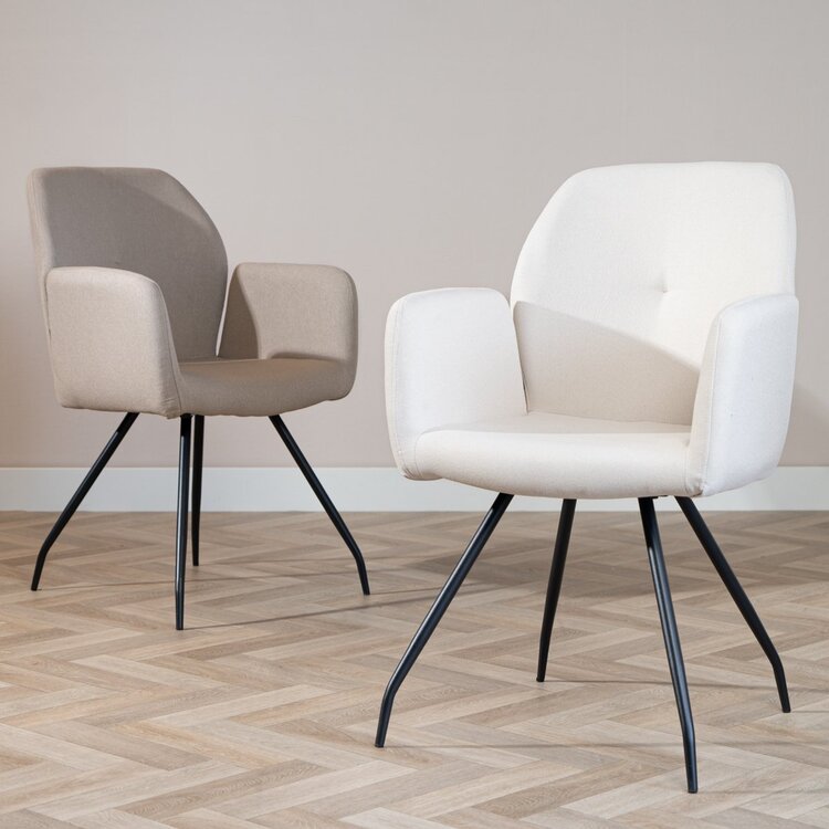 Chaise de salle à manger scandinave Frey en tissu recyclé beige