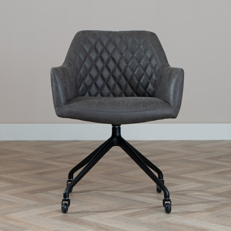 Chaise de salle à manger avec roulettes Levi anthracite eco-cuir