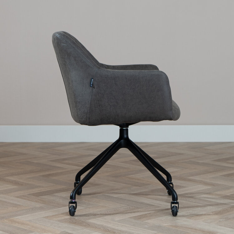 Chaise de salle à manger avec roulettes Levi anthracite eco-cuir