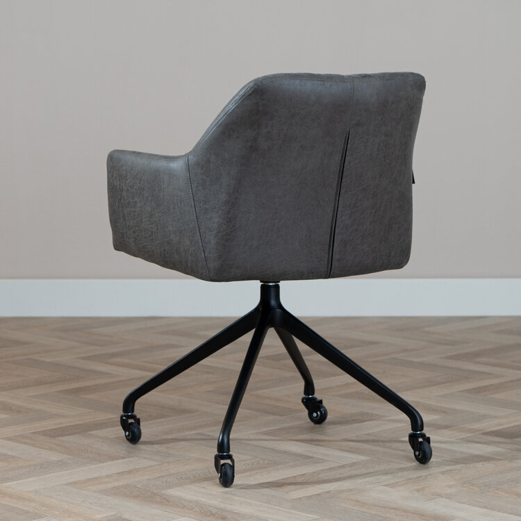 Chaise de salle à manger avec roulettes Levi anthracite eco-cuir