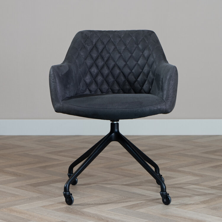 Chaise de salle à manger avec roulettes Levi noir eco-cuir